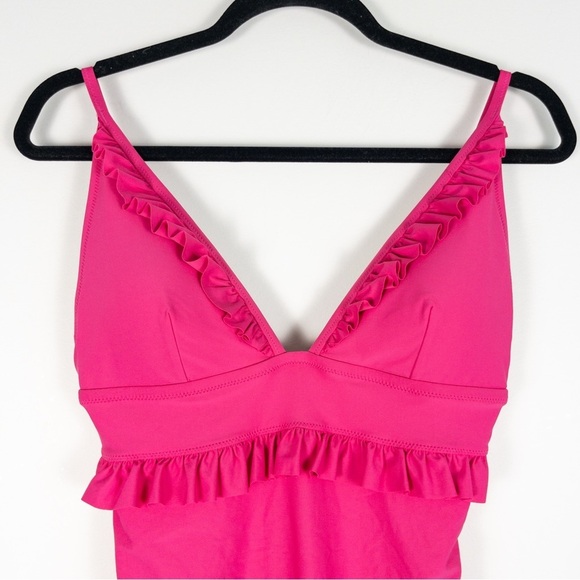 NWT J. Crew Pink Ruffle Plunge Deep V One Piece Swimsuit - Picture 6 of 12